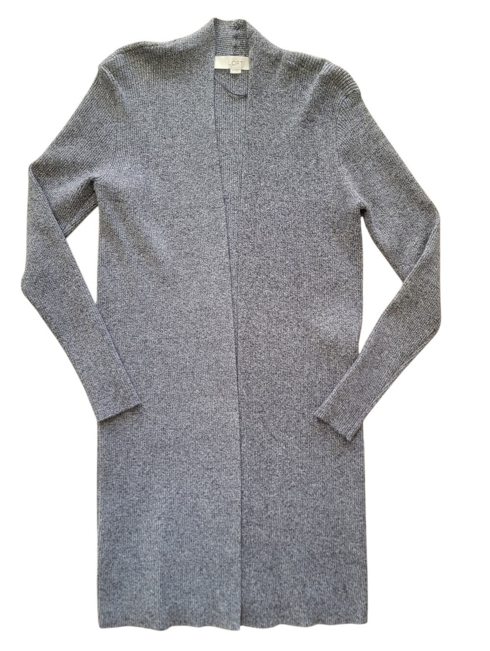 LOFT Women Heather Gray Open Front Cardigan XS Coastal Grandmother Dark Academia